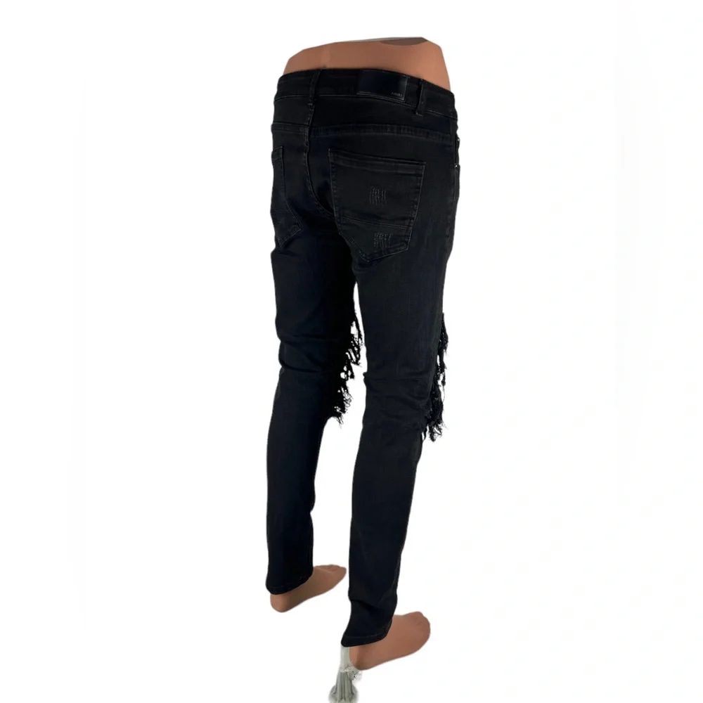 Amiri Mens 30 X 31 Jeans Leather Patch Ripped Skinny Black Cotton Blend Stretch - Picture 5 of 11